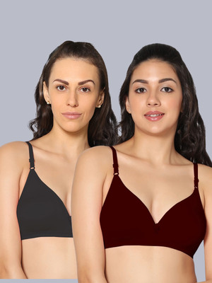 Eden EDEN02BLACKMAROON Women T-Shirt Non Padded Bra(Black, Maroon)