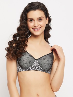 Clovia Padded Non-Wired Full Cup Self-Patterned Bra in Black - Lace Women Everyday Lightly Padded Bra(Black)