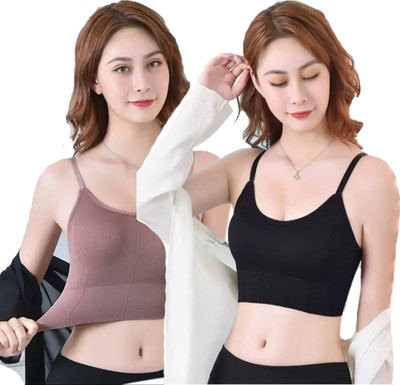 texello Women Sports Lightly Padded Bra(Black, Pink)