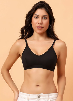 TrybeX Solid Full Coverage Non Padded Wireless Cotton Sports Bra for Gym Workout Women Sports Non Padded Bra(Black)