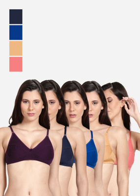 Shyle Shyle Non Padded Seamed Casual Bra-Multicolor(Pack of 5) Women Everyday Non Padded Bra(Dark Blue, Pink, Blue, Beige, Purple)