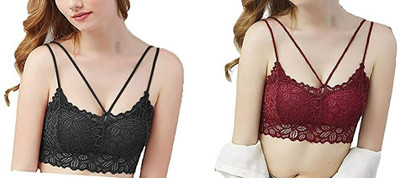 ak style Bralette Bra Women Everyday Lightly Padded Bra(Black, Maroon)