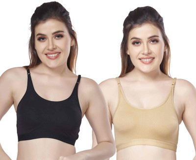 LOGGERHEAD Women's Cotton Lycra Beginners Bra Women Training/Beginners Non Padded Bra(Black, Beige)