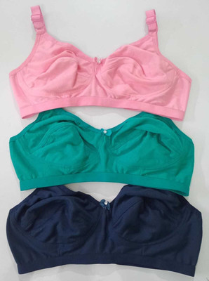 AK Fashion Women's Cotton Non Padded Full Coverage Bra with Adjustable Straps Combo P03 Women Everyday Non Padded Bra(Dark Blue, Pink, Light Green)