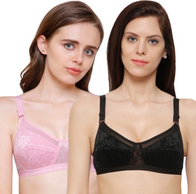 INKURV AURA Women Full Coverage Non Padded Bra(Black, Pink)