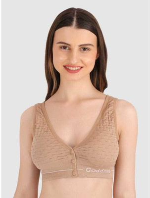 Goods Forest Women Maternity/Nursing Front Opening Button Bra Women Maternity/Nursing Lightly Padded Bra(Beige)