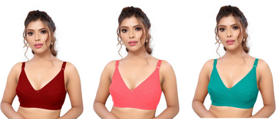 Shophousses Women's Cotton Blend Full Comfortable Non-Padded Chami Bra For Everyday Wear Women Everyday Non Padded Bra(Maroon, Pink, Light Green)