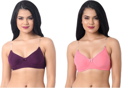 HouseOfCommon Women T-Shirt Non Padded Bra(Purple, Pink)