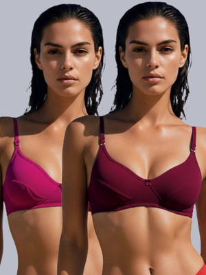 Eden Women T-Shirt Non Padded Bra(Pink, Maroon)