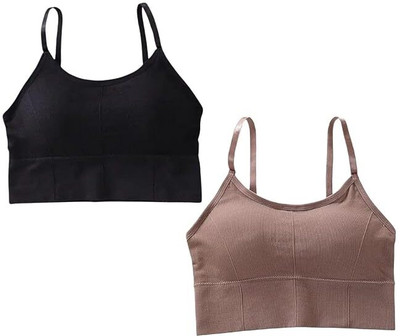 Tood Fashion Women And Girls Adjustable Strap Cotton Blend Women Sports Lightly Padded Bra(Black, Maroon)
