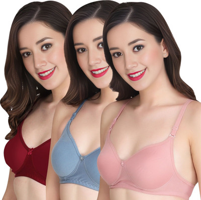 Liigne Women Everyday Padded Bra (Pack Of 3) for T-Shirt Saree Dress Sports Garment Women Full Coverage Lightly Padded Bra(Maroon, Light Blue, Pink)