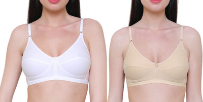 HouseOfCommon Women Full Coverage Non Padded Bra(White, Beige)