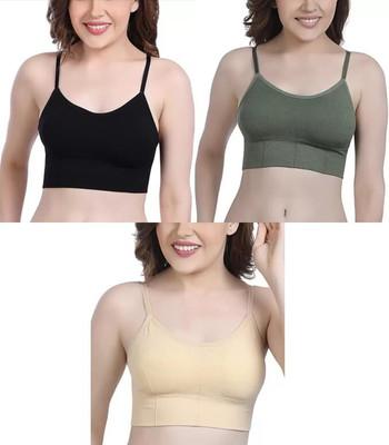 NSUSU Women Cami Bra Heavily Padded Bra Women Cami Bra Lightly Padded Bra(Black, Beige, Green)