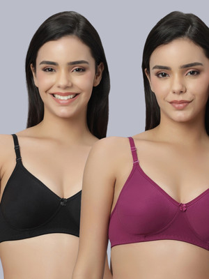 Eden EDEN101BLACKWINE Women T-Shirt Non Padded Bra(Black, Purple)