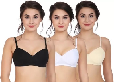 small candy Women's Cotton Lightly Padded T-Shirt Everyday Bra (Combo Pack 3, 30B) Women T-Shirt Lightly Padded Bra(White, Black, Beige)