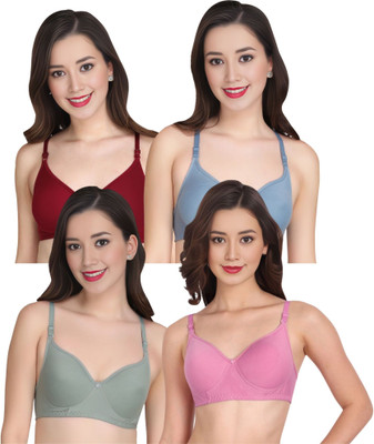 Liigne Women Everyday Non Padded Bra (Pack Of 4) for T-Shirt Saree Dress Sports Garment Women Everyday Non Padded Bra(Maroon)
