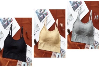 HAJARI CREATION Pack of 3 Means Minimum Order Quantity 3 As Shown in Image Women Cami Bra Lightly Padded Bra(Beige, Black, Grey)