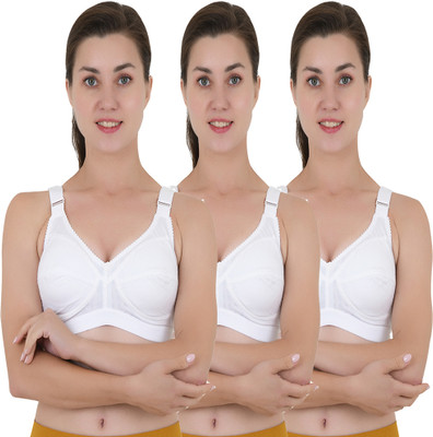 AODACH WHITE COTTON BRA P3 Women Full Coverage Non Padded Bra(White)