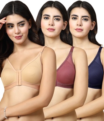 Docare DCFO280 Front Open Women T-Shirt Non Padded Bra(Beige, Maroon, Dark Blue)