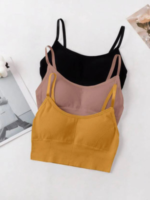 Youblu Women T-Shirt Lightly Padded Bra(Black, Brown, Yellow)