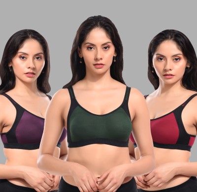 CURVZEX ZAMBIA Women Sports Non Padded Bra(Red, Purple, Dark Green)