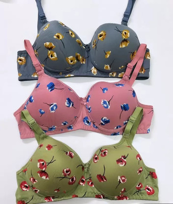 FANMADE Women Push-up Lightly Padded Bra(Grey, Pink, Green)