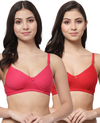 COLLEGE GIRL Detachable Strap Women T-Shirt Lightly Padded Bra(Pink, Red)