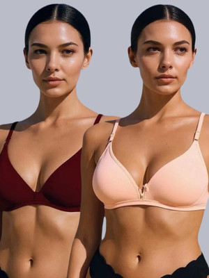 Eden EDEN302MAROONSKIN Women T-Shirt Non Padded Bra(Maroon, Beige)