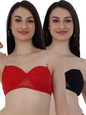 Selfcare Women's Embroidery Half Coverage Lightly Padded T-shirt Bra Women T-Shirt Lightly Padded Bra(Red, Black)