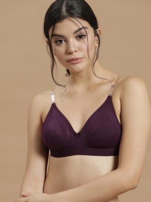 Clovia Bra With Detachable Transparent Back & Shoulder Straps Women T-Shirt Non Padded Bra(Purple)