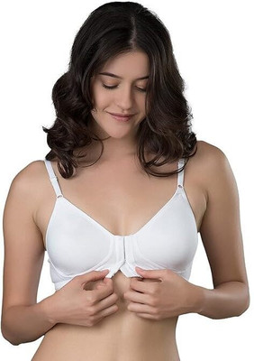 shgloble SHG Women Front Closure Full Coverage Non Padded Non Wired Bra Women Full Coverage Non Padded Bra(White)