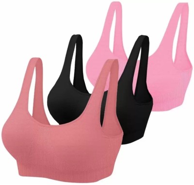 Fashocart Women Sports Non Padded Bra(Orange, Black, Pink)