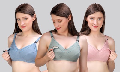 JDAYESHA JDAYESHA Women's Cotton blend Non-Padded Non-Wired Maternity Bra-Pack of 3 Women Maternity/Nursing Non Padded Bra(Multicolor)