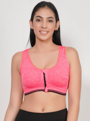 Zylum Fashion Women Front Open Zipper Zip Clouser Sport Bra Women Sports Lightly Padded Bra(Orange)