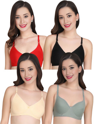Liigne Women Everyday Padded Bra (Pack Of 4) for T-Shirt Saree Dress Sports Garment Women Full Coverage Lightly Padded Bra(Red)