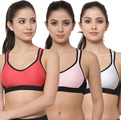 COLLEGE GIRL SB70 Combo Women Sports Non Padded Bra(Red, Pink, White)