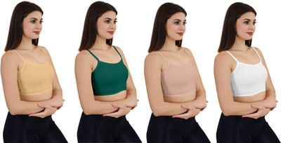 Shophousses Women's Cotton Lycra Free Size Non Padded Pull On Sport Bra Women Sports Non Padded Bra(Gold, Dark Green, Pink, White)