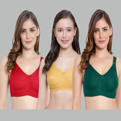 SIMLO Premium Bra A04 Women Full Coverage Non Padded Bra(Red, Yellow, Green)