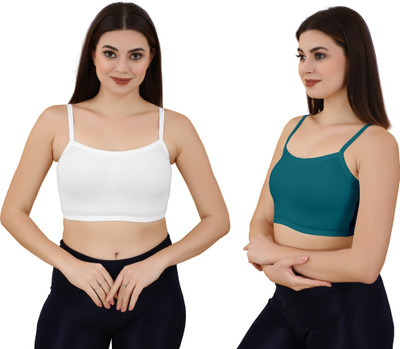 Shree Brahmani Corporation Women's Cotton Lycra Free Size Non Padded Pull On Sport Bra Women Sports Non Padded Bra(Green, White)