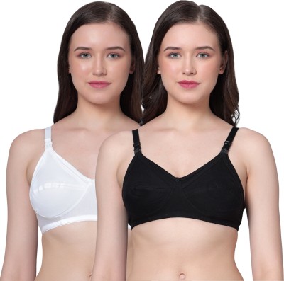 Aimly Women Cotton Non-Padded Non-Wired Nursing Feeding Maternity Bra Combo Pack of 2 Women Maternity/Nursing Non Padded Bra(Black, White)