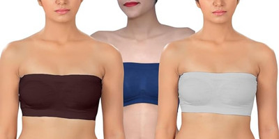 LTJ ENTERPRISES Seamless Comfort: 3-Pack Women's Nylon Stretchable Tube Bras Women Sports Non Padded Bra(Multicolor)