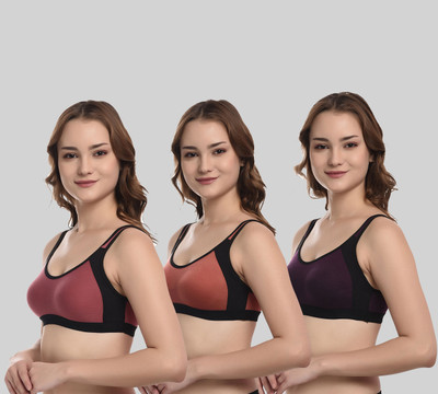 ASHMIRAS Pack of 3 Women Sports Non Padded Bra(Orange, Pink, Purple)