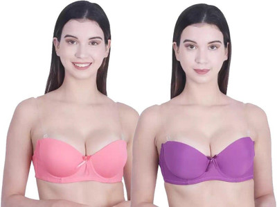 HouseOfCommon Women Balconette Lightly Padded Bra(Orange, Purple)