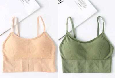 GURED Women Cami Bra Lightly Padded Bra(Beige, Green)