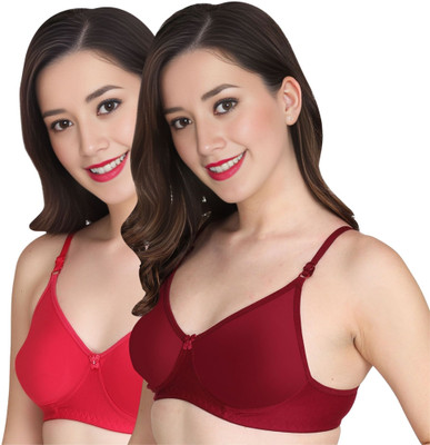 Liigne Women Everyday Non Padded Bra (Pack Of 2) for T-Shirt Saree Dress Sports Garment Women T-Shirt Non Padded Bra(Red, Maroon)