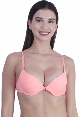 Zylum Fashion Front Closure Bra for Women Padded Underwire Full CoverageBra Easy-On Front Hook Women Push-up Lightly Padded Bra(Pink)