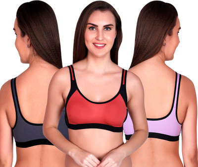 lufiya riru Women Sports Non Padded Bra(Grey, Orange, Purple)