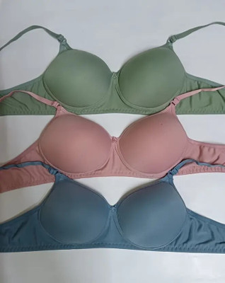 ASKFORGARMENTS Women Everyday Lightly Padded Bra(Pink, Light Green, Light Blue)