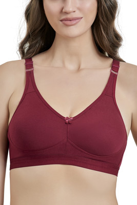 Maroon MAROON Maroon Cotton Blend Non Padded Women's Set of 1 Full Coverage Bra Women T-Shirt Non Padded Bra(Maroon)