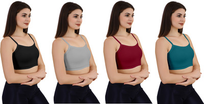 Guru Krupa Traders Women's Cotton Lycra Free Size Non Padded Pull On Sport Bra Women Sports Non Padded Bra(Black, Grey, Maroon, Green)